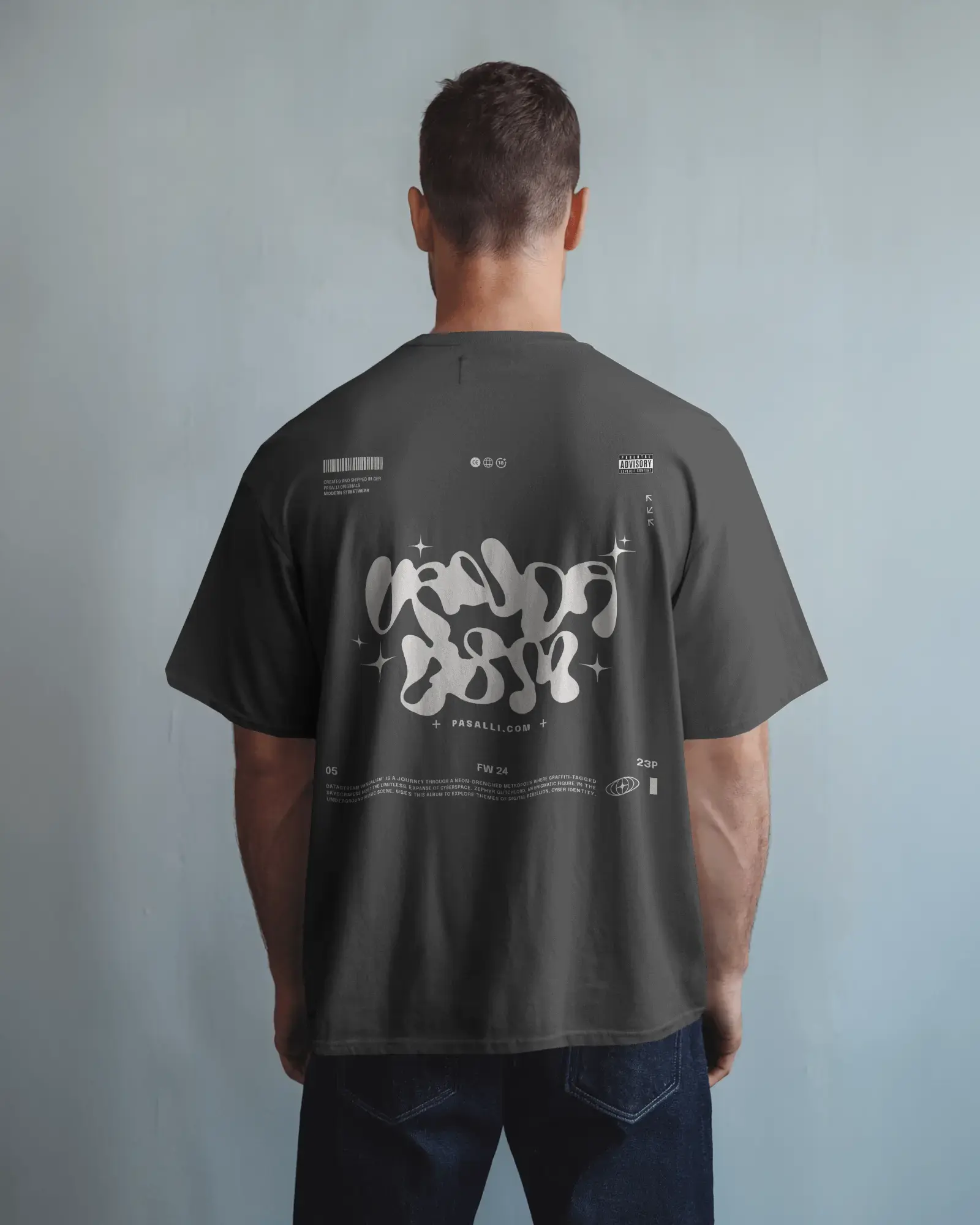 Heavy Organic Oversized T-Shirt - Back Print - Black/Heather Grey/French Navy/Kaffa Coffee    - Freestyler Heavy Oversized T-Shirt ST/ST Shirtee