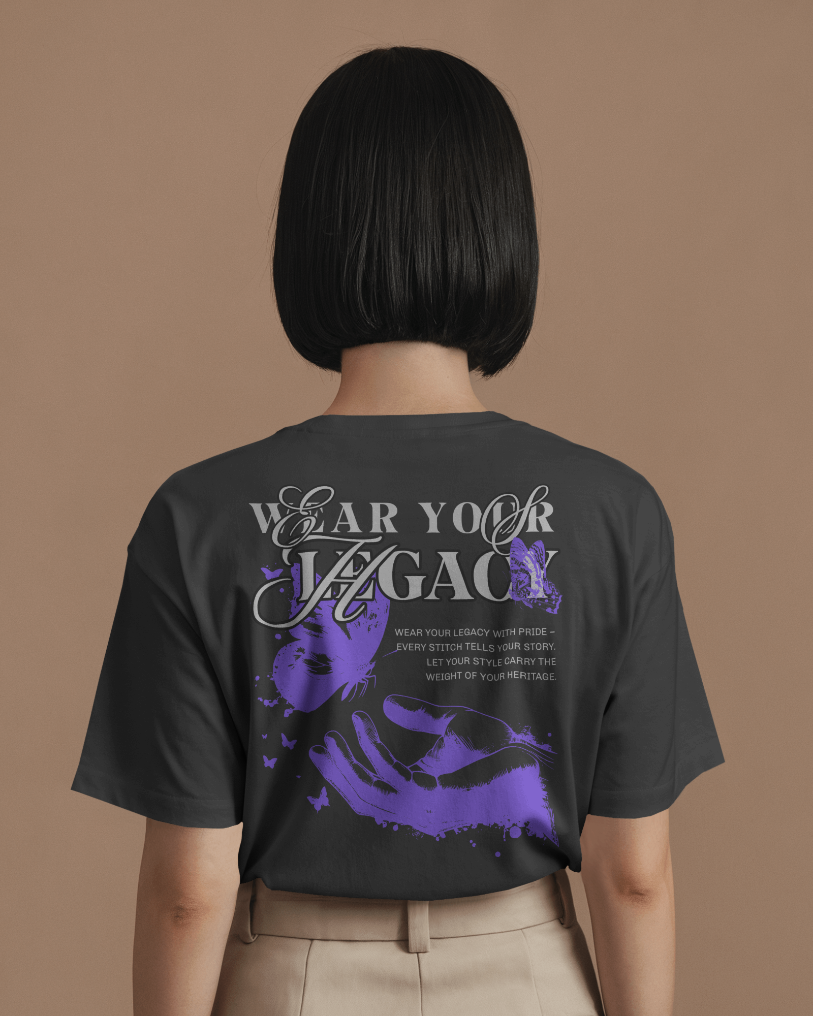 Heavy Oversized Organic T-Shirt - Black/Dark Heather Grey - Back Print Shirtee