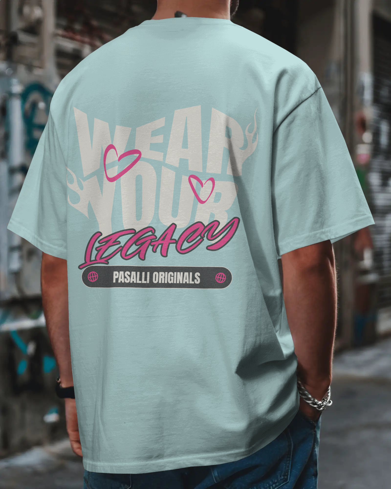 VACANCY Oversized Shirt - Back Print (DTF) - Baby blue/Black/Washed Black MarketPrint