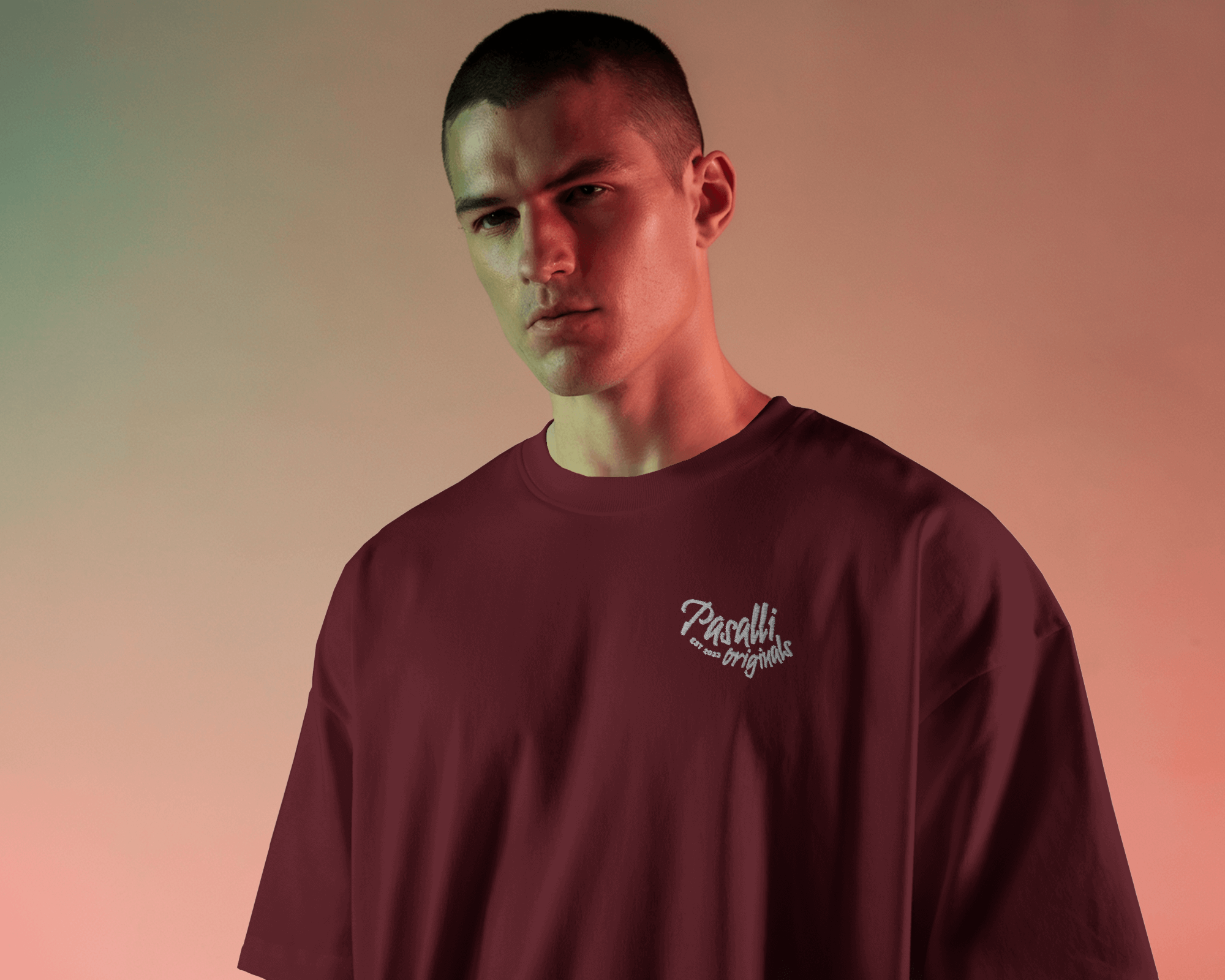 Heavy Organic Oversized T-Shirt mit Stick - Burgundy Shirtee
