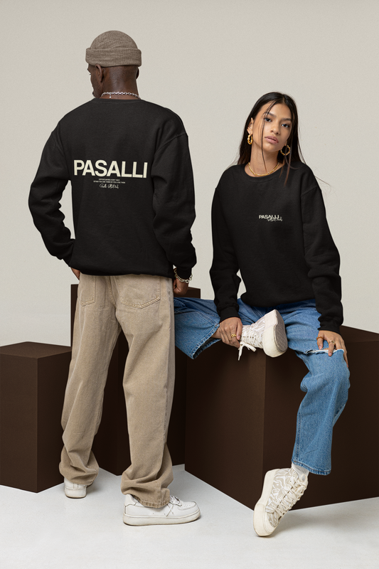 Pasalli Originals Premium Sweatshirt mit Stick - Front and Back Print - Black - Pasalli