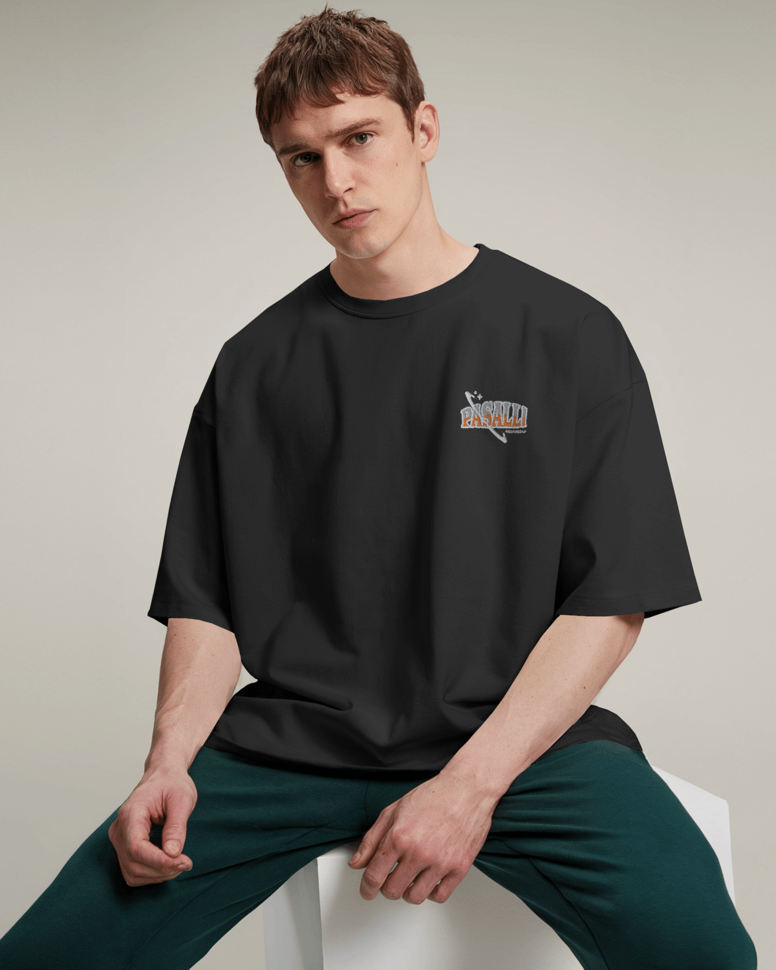 Heavy Oversized Organic T-Shirt mit Stick - Black/French Navy/Glazed Green Shirtee