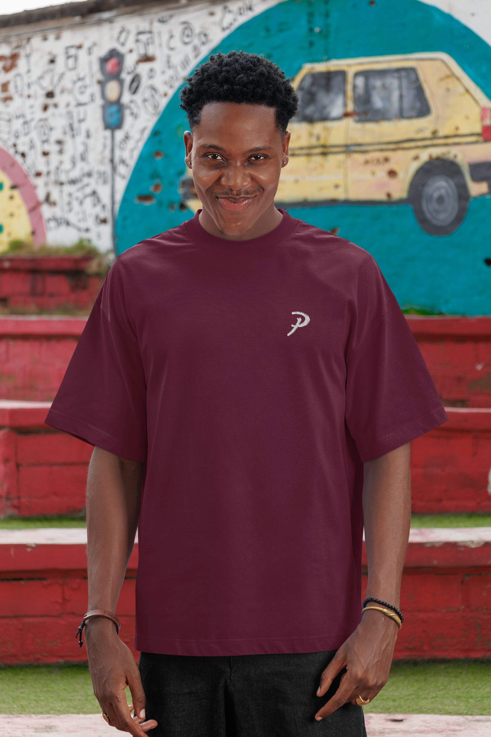 Pasalli Originals Heavy Oversized T-Shirt mit Stick - Burgundy Shirtee
