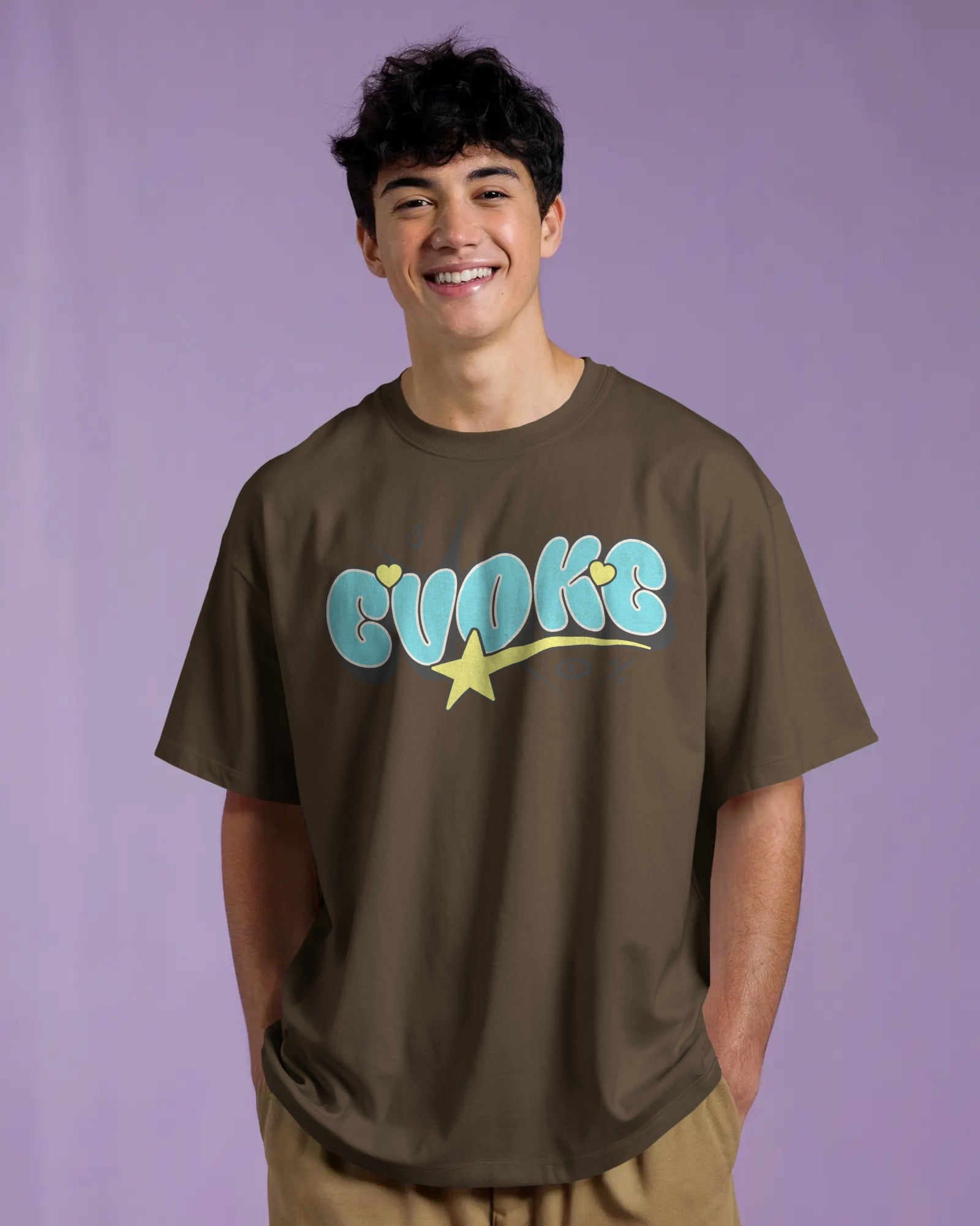 Heavy Organic Oversized T-Shirt - Kaffe Coffee  - Back and Front Print