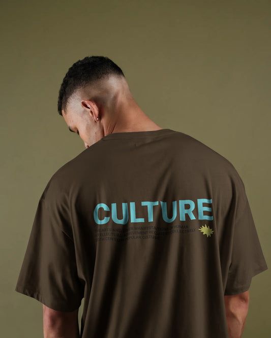 Heavy Organic Oversized T-Shirt - Kaffe Coffee  - Back and Front Print